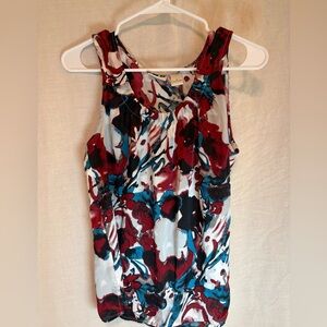Kim Roger’s Sleeveless Shirt Blouse Womens M Red White Blue Abstract Pattern EUC